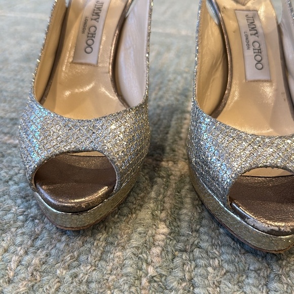 Jimmy Choo Sparkly Silver Heels - Picture 4 of 15